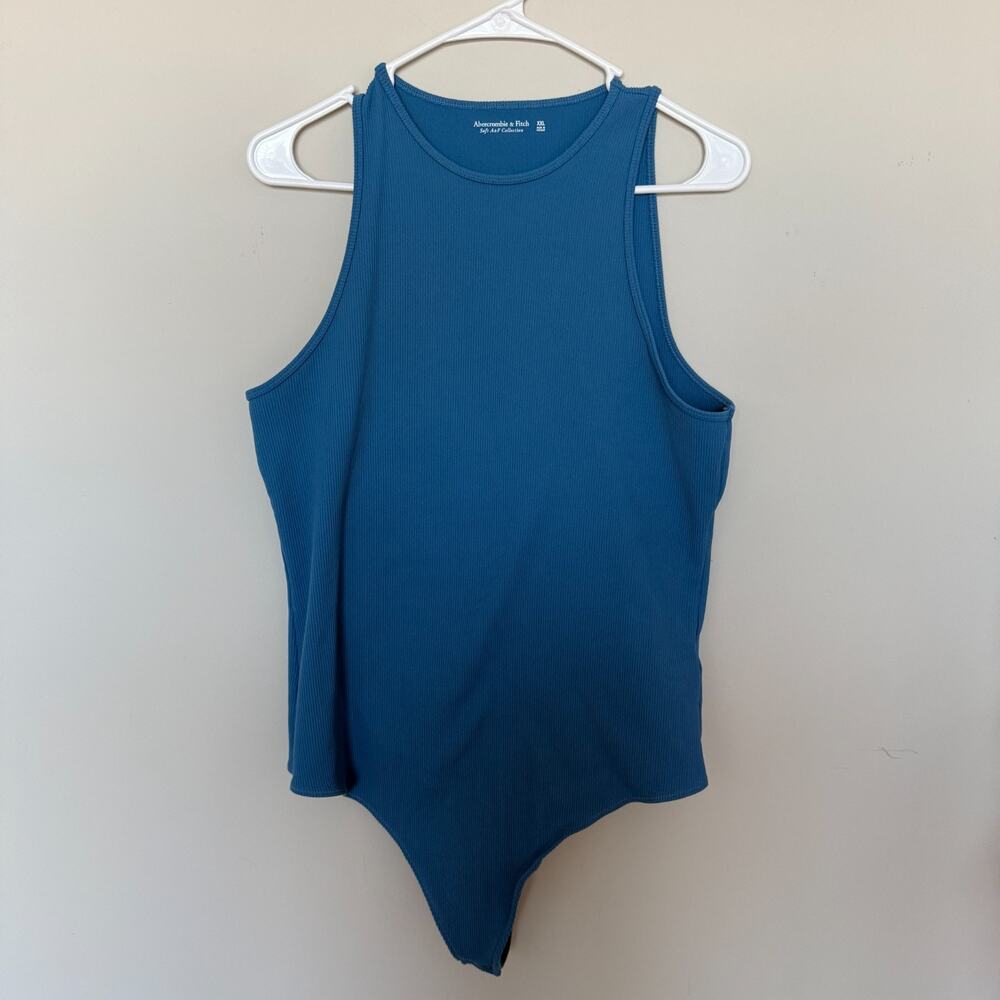 Abercrombie & Fitch Womens Bodysuit XXL Blue Ribbed High Neck Minimalist Capsule